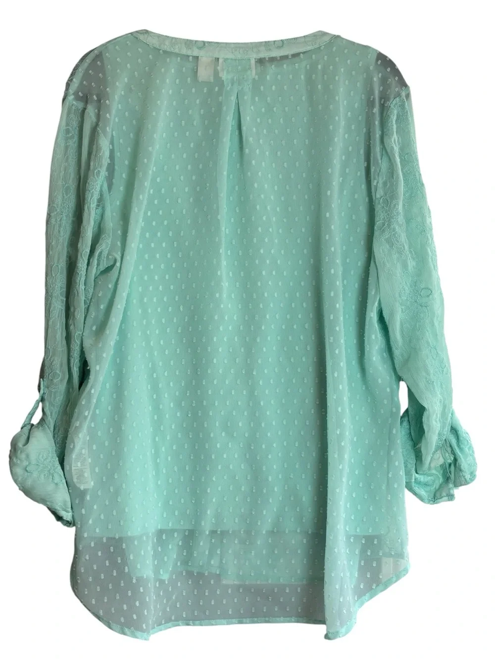 Chico’s Size XL Green Embroidered Sheer Blouse & Tank 2 Piece Set